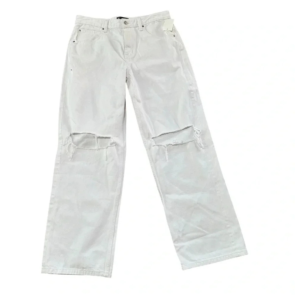 ASOS Design Women’s White Distressed Wide Leg Denim Jeans Size 28 NWT